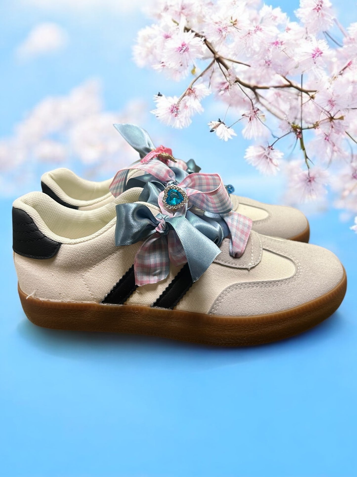 Custom Shoes w Blue Ribbon and Charms