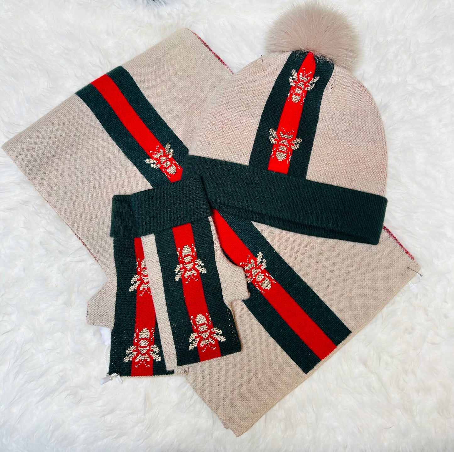 Bee Cashmere Fur Beanie