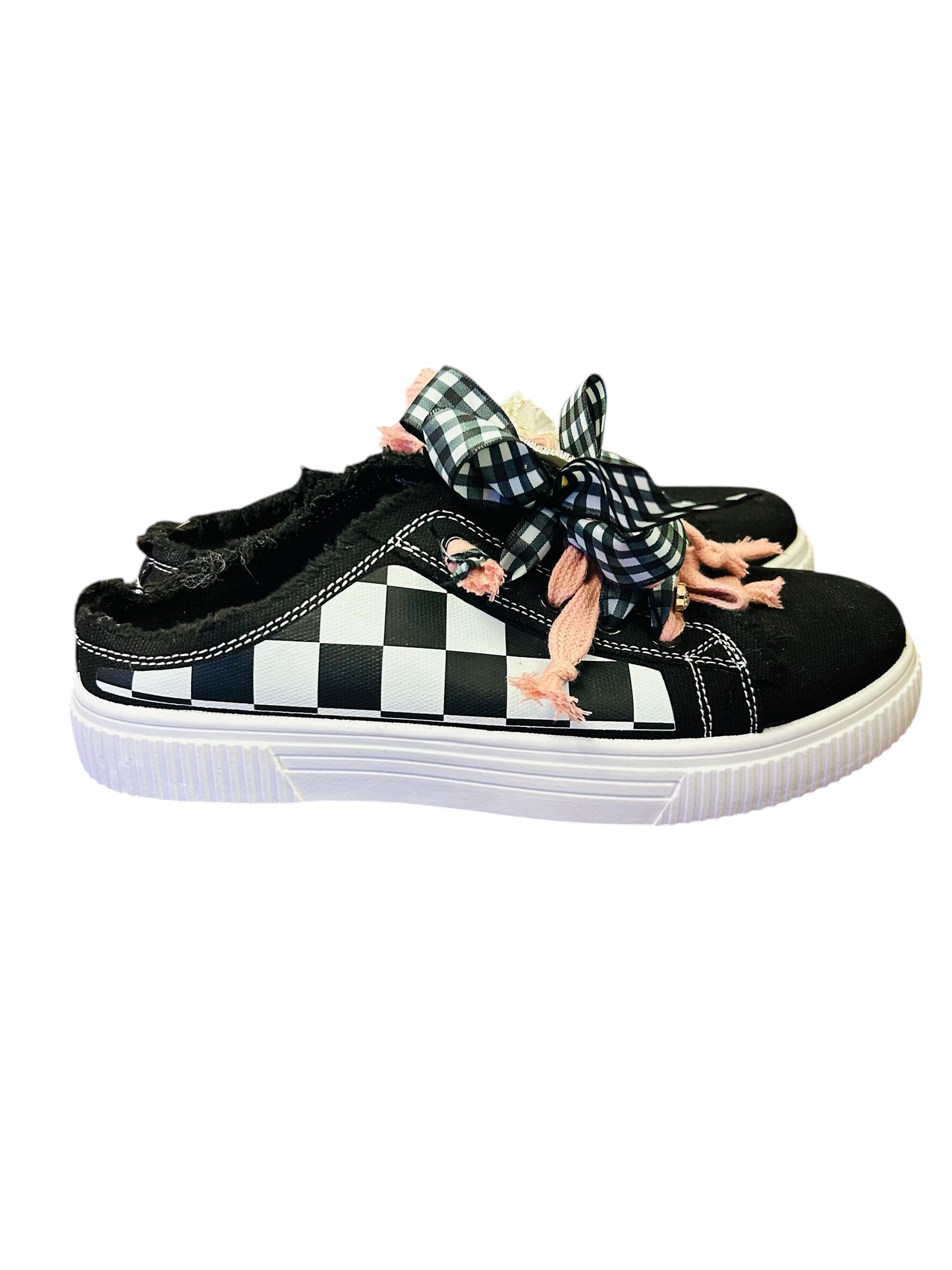 Custom Black Checkered Open Back Sneaker