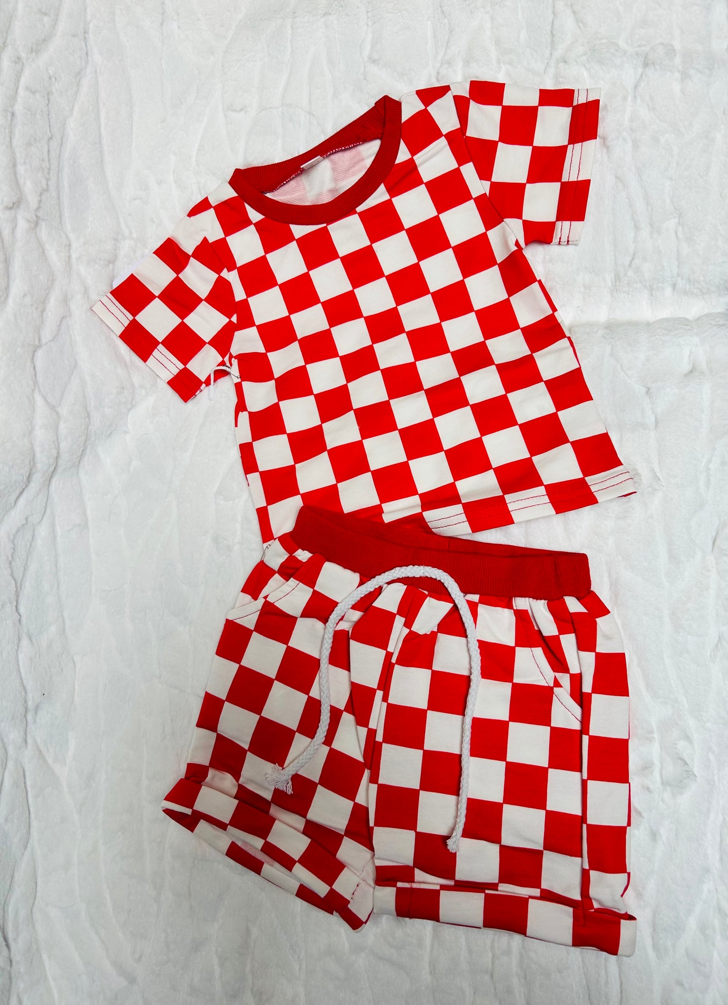 Toddler Baby 2 pcs Checkered Red Outfit Set