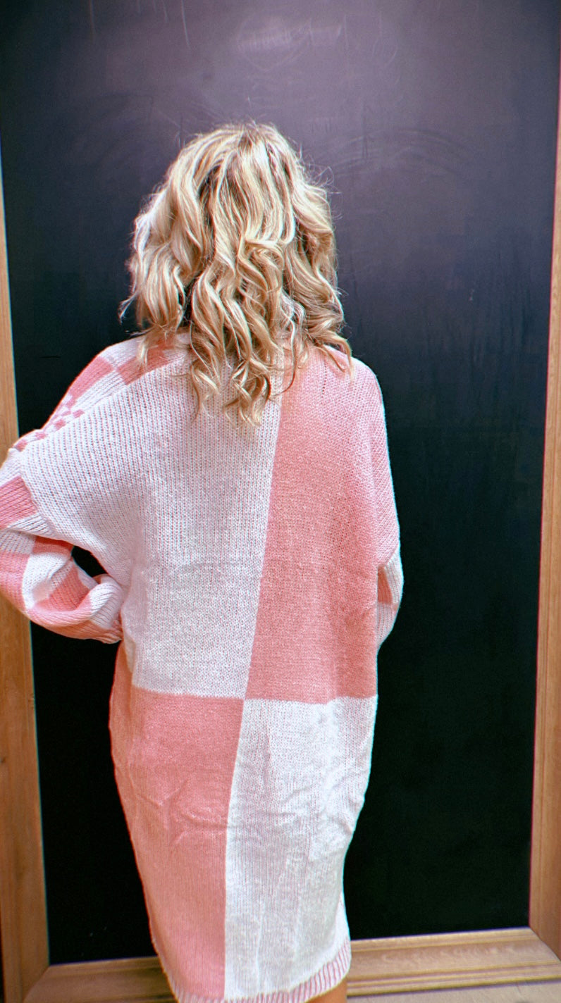 Pink Checkered Cardigan