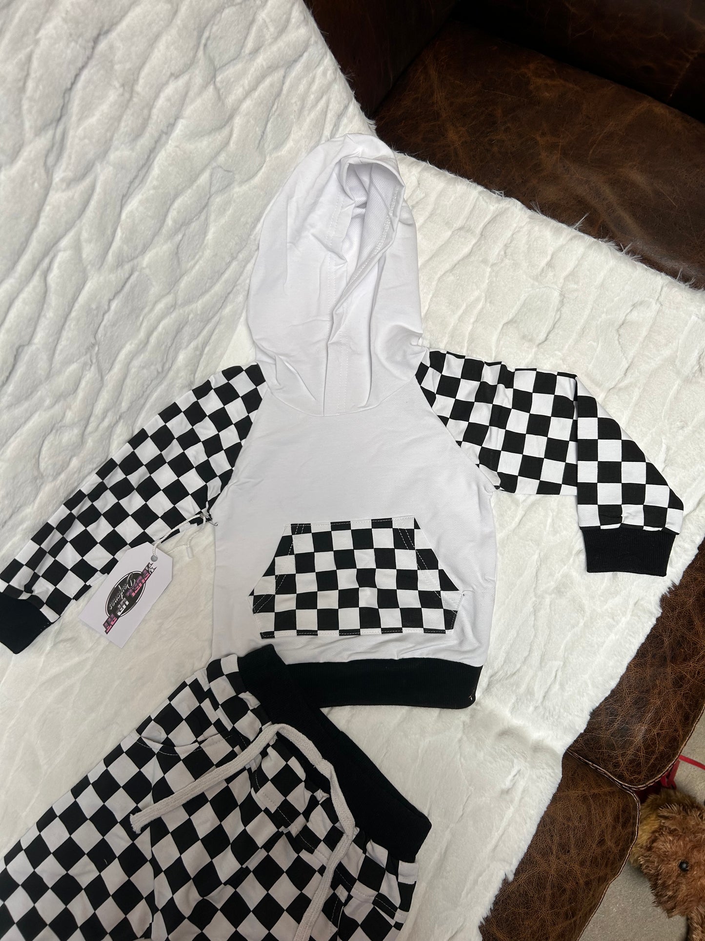 Baby Checkered Hoodie w Pants Outfit Set