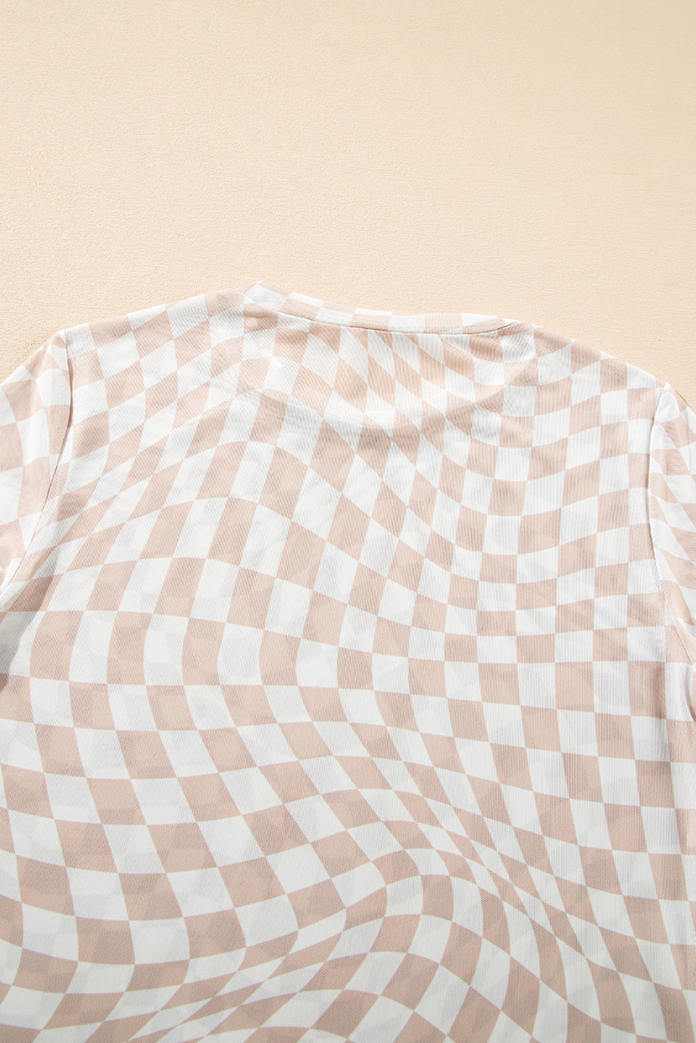 Rose Checkered Pattern Mesh Mock Neck Long Sleeve Top