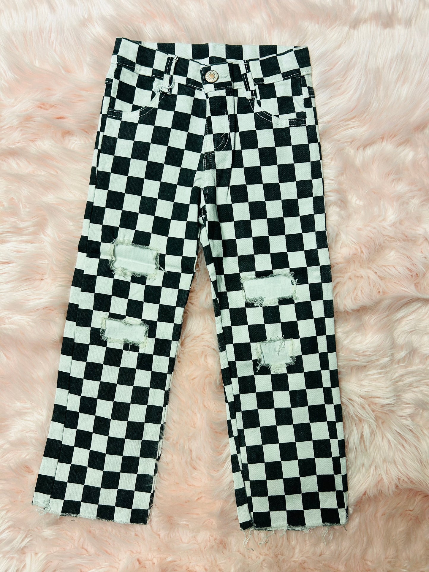 Kids Checkered Jean Pants