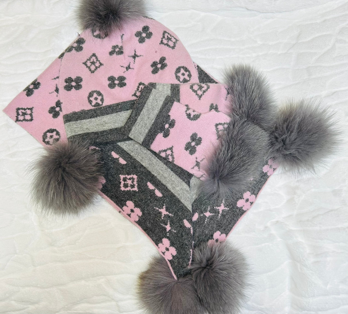 Pink Cashmere Fur Gloves