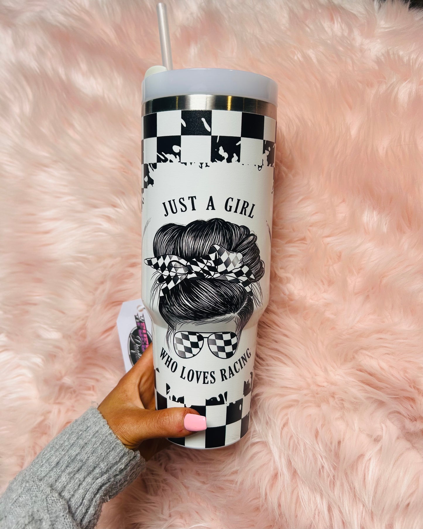40 oz Stainless JUST A GIRL WHO LOVES RACING Tumbler