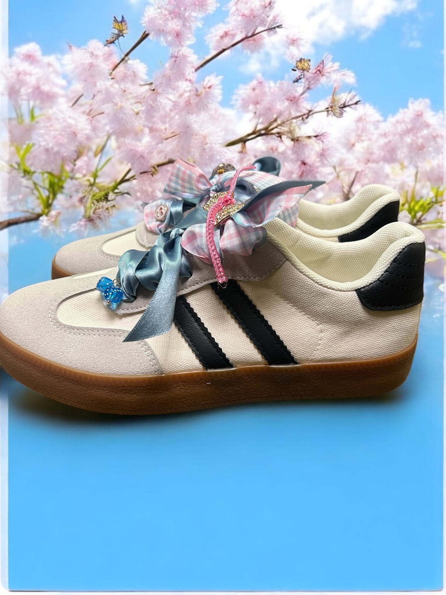 Custom Shoes w Blue Ribbon and Charms