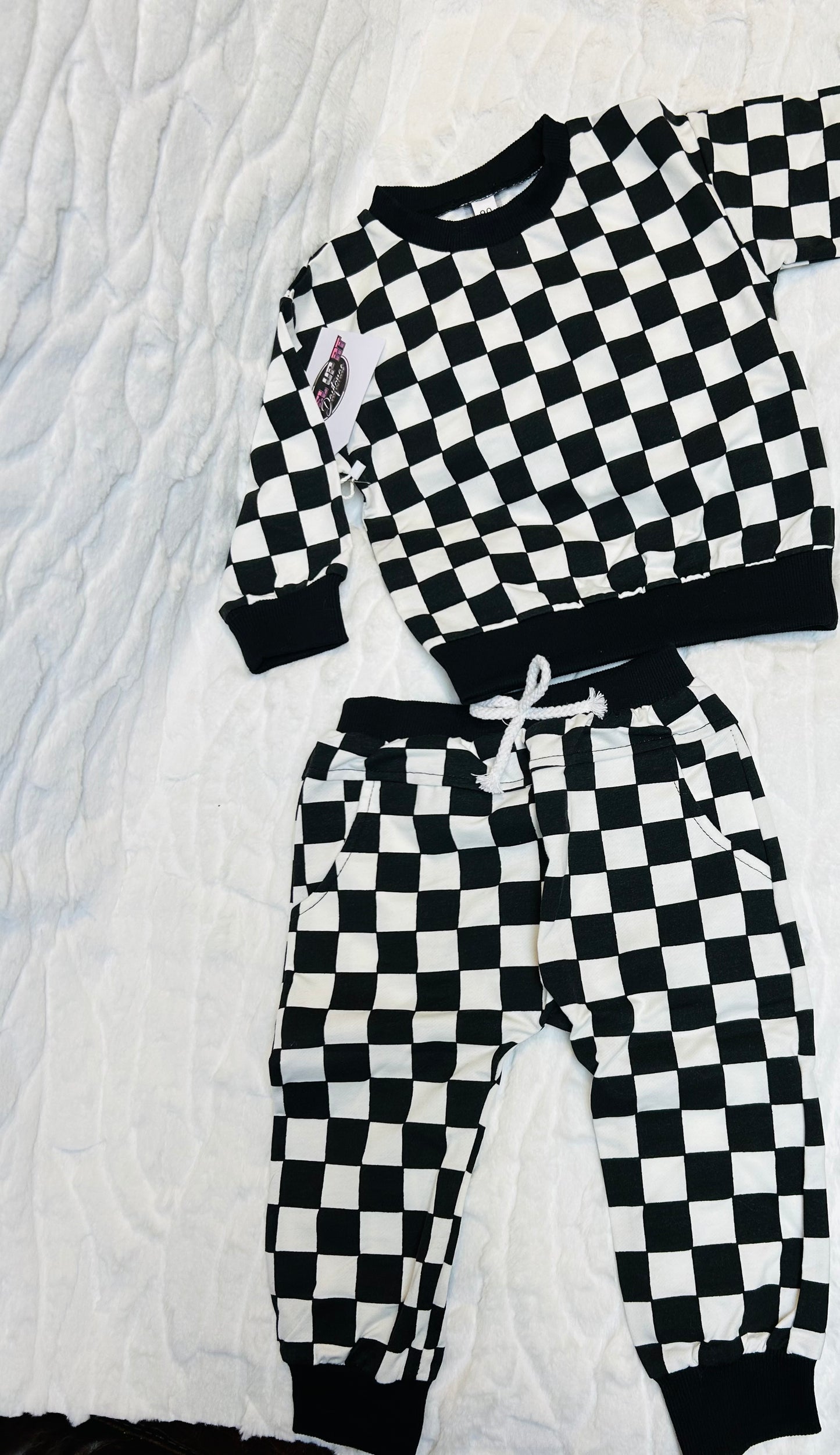 Baby Girls 2pcs Checkered Long Sleeve Shirt w Pants Outfit Set