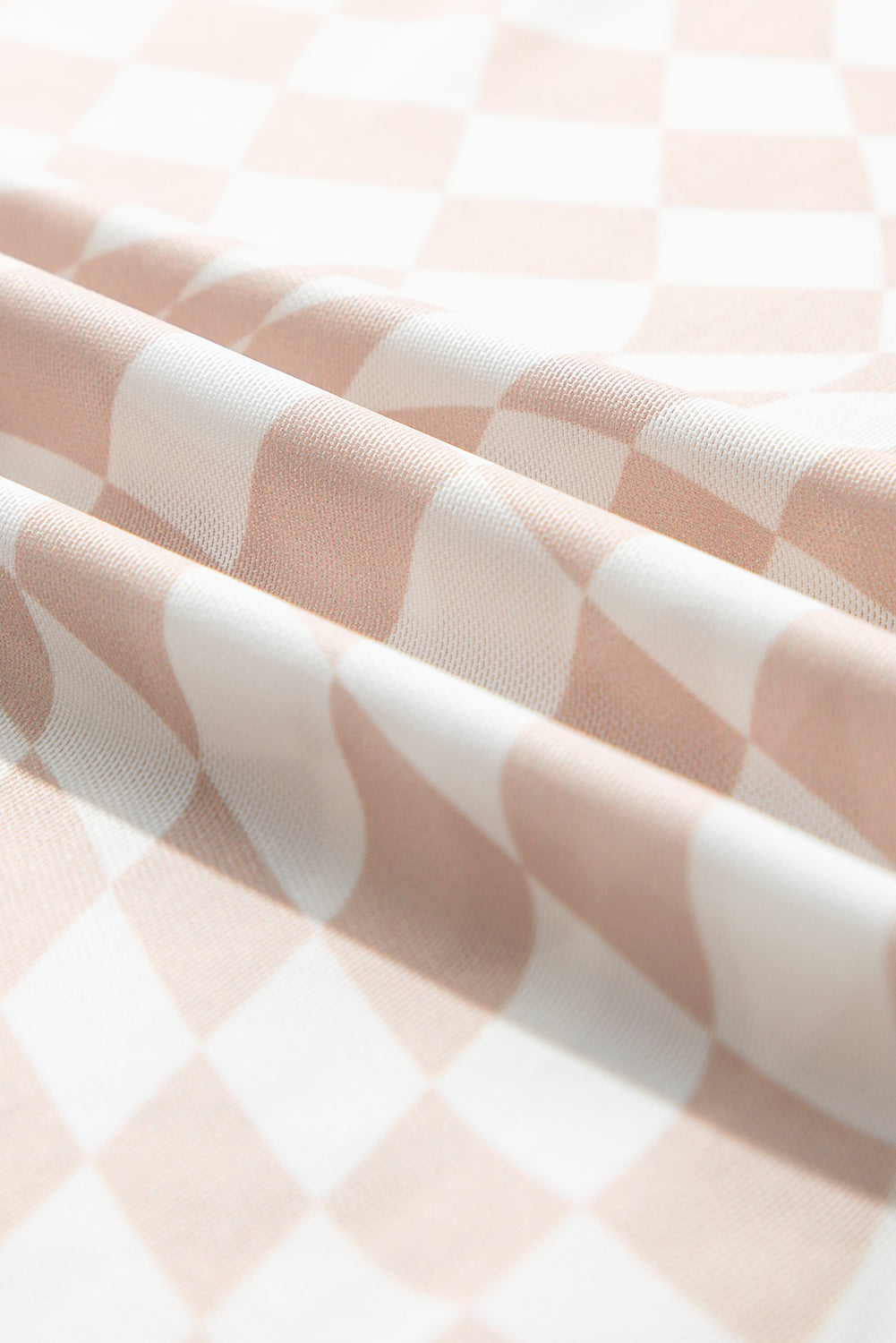 Rose Checkered Pattern Mesh Mock Neck Long Sleeve Top