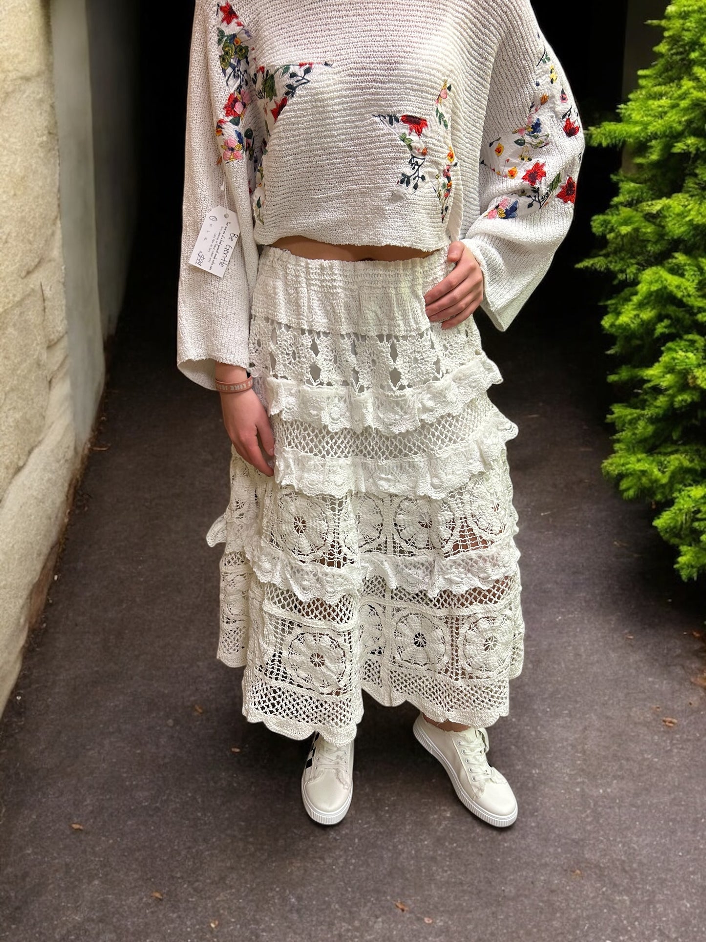 Long White Laced Skirt