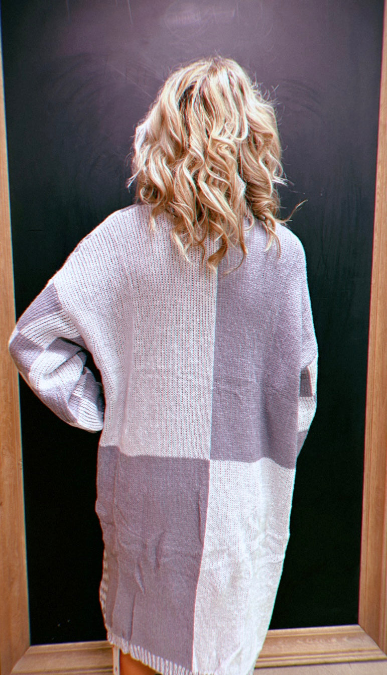 Grey Checkered Cardigan