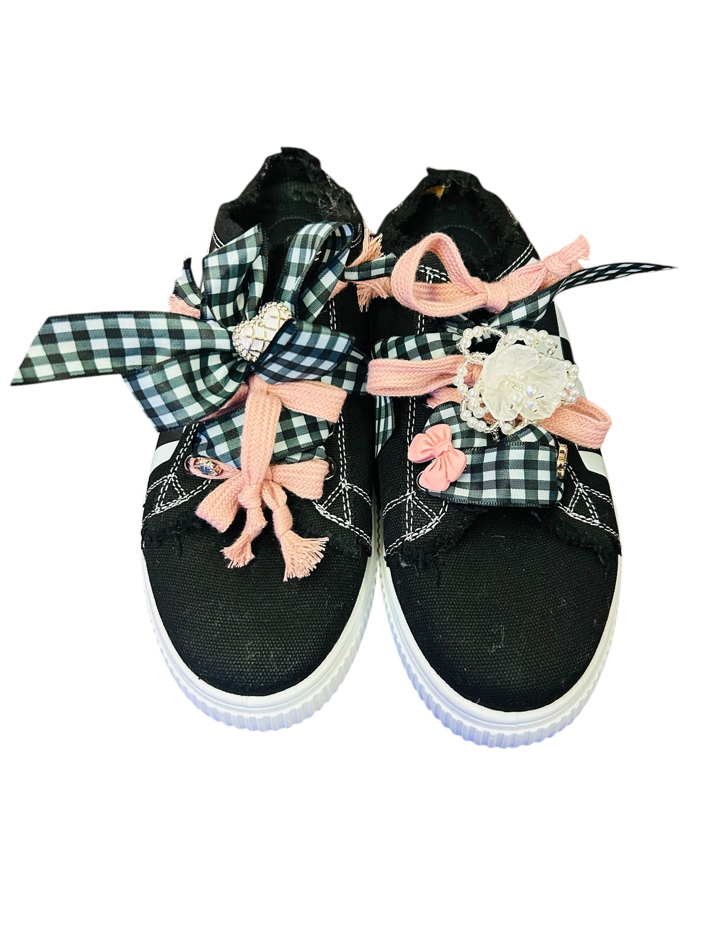 Custom Black Checkered Open Back Sneaker