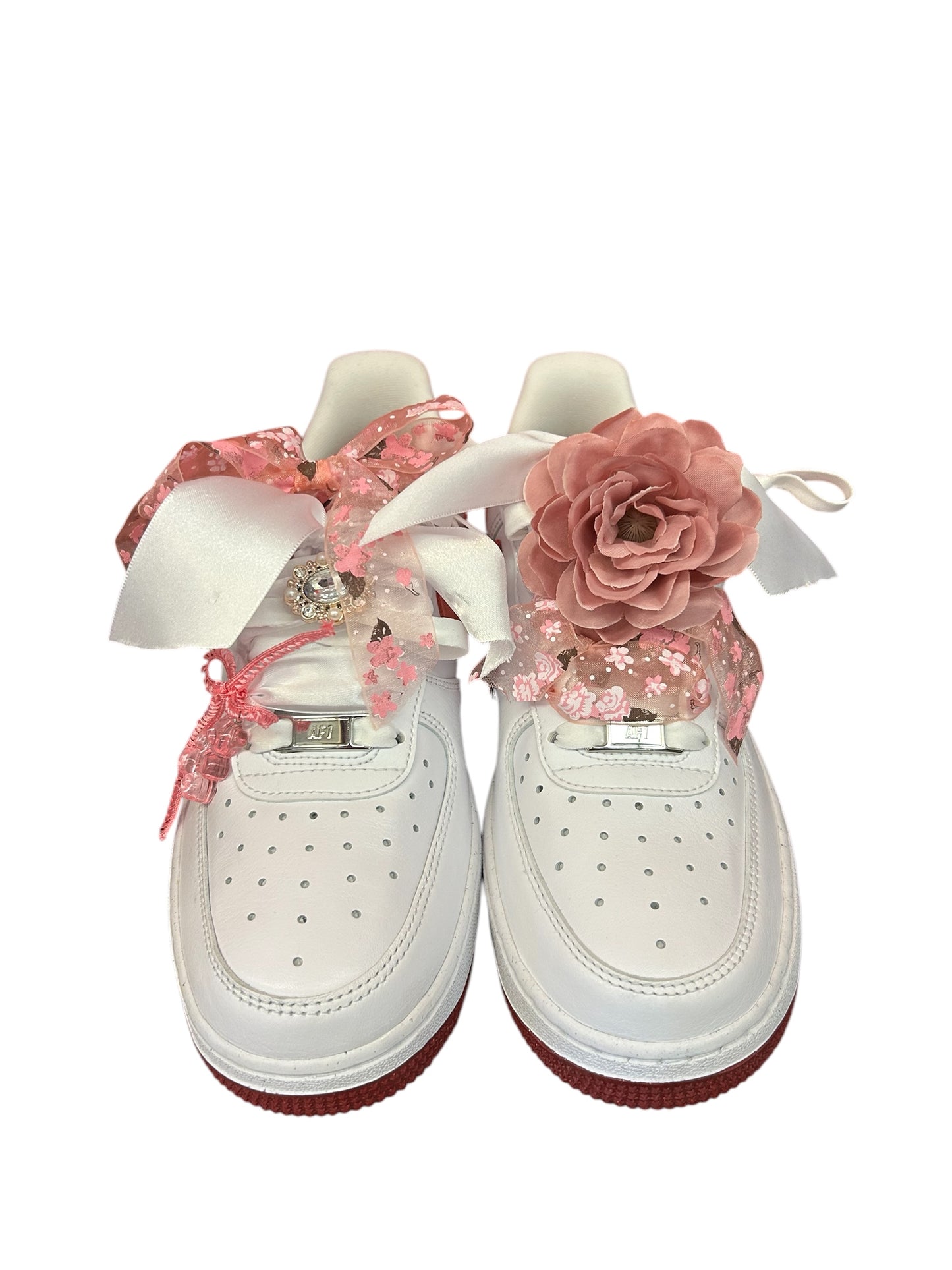 Custom White/Pink w Ribbon/Charms Nike Air Shoes