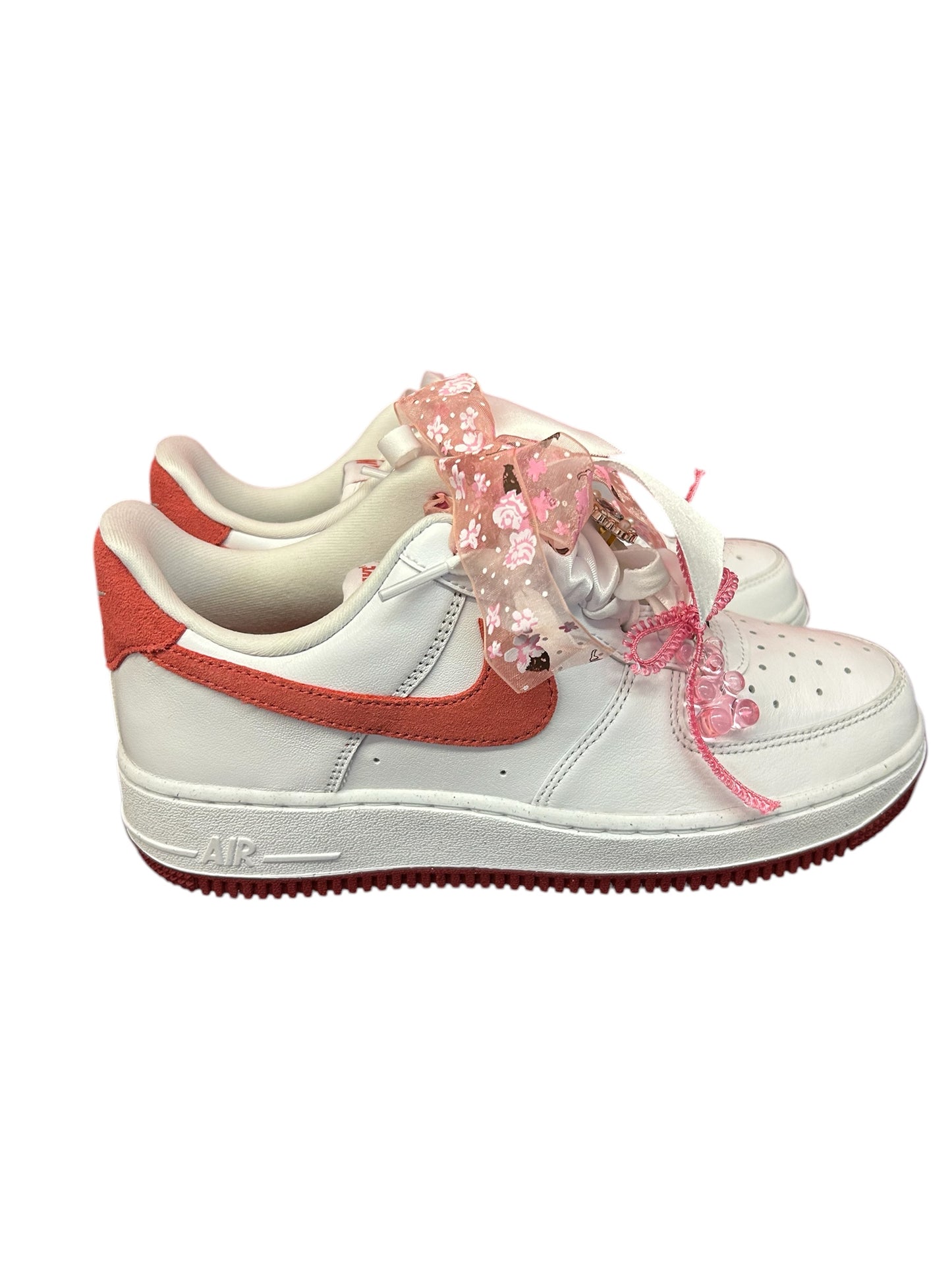 Custom White/Pink w Ribbon/Charms Nike Air Shoes