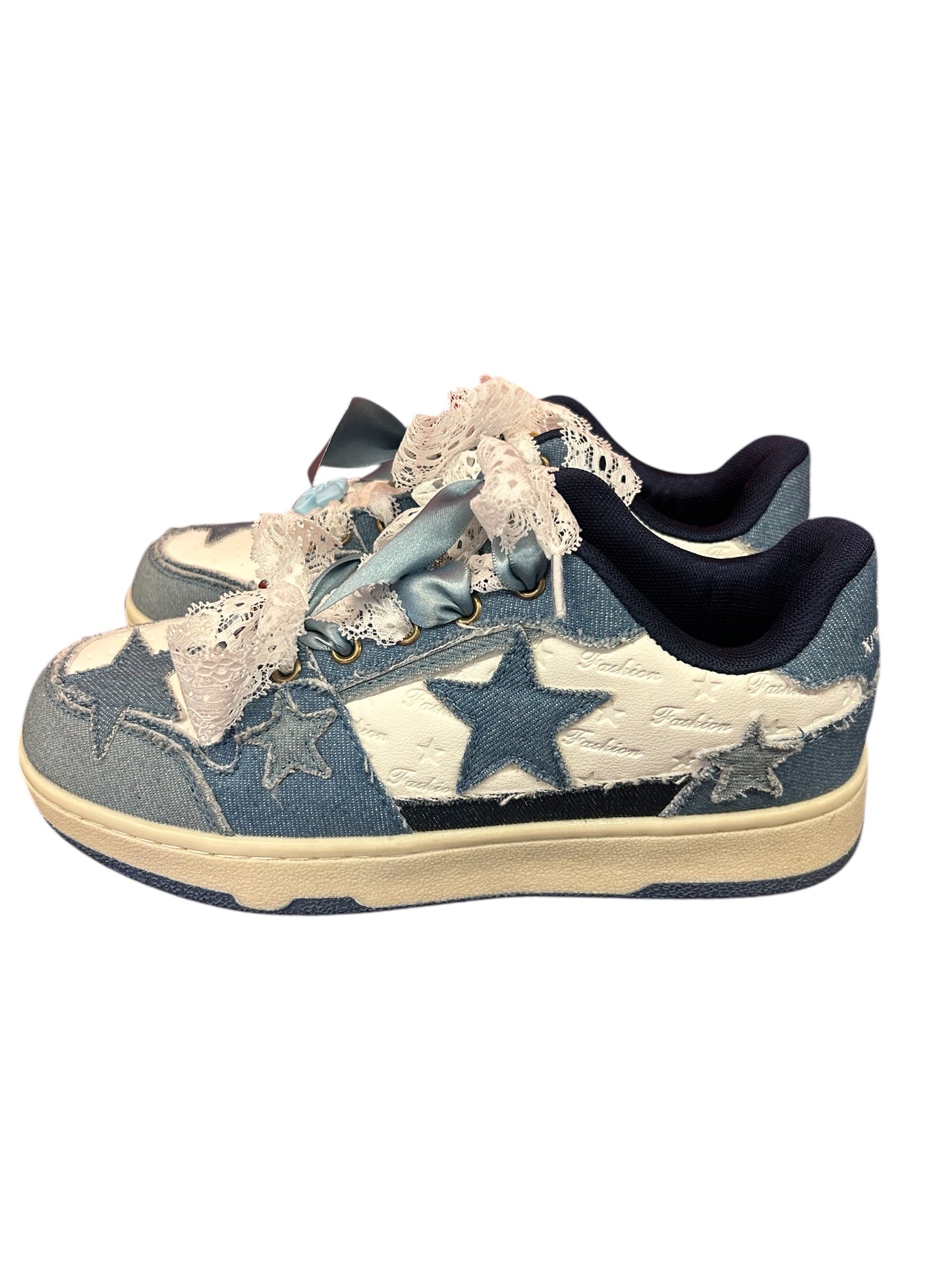 Custom Denim Star w Ribbon/Charms Shoes