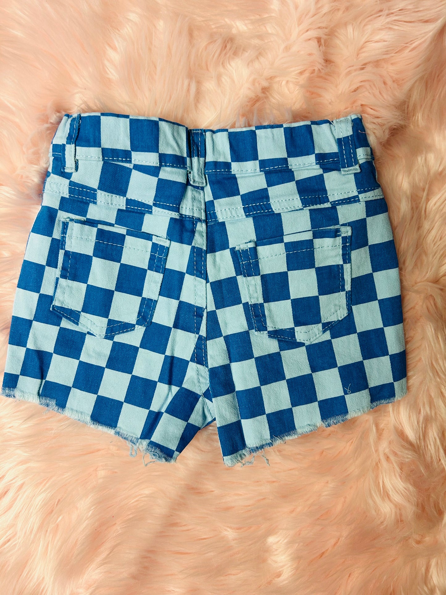 Kids Blue Checkered Jean Shorts