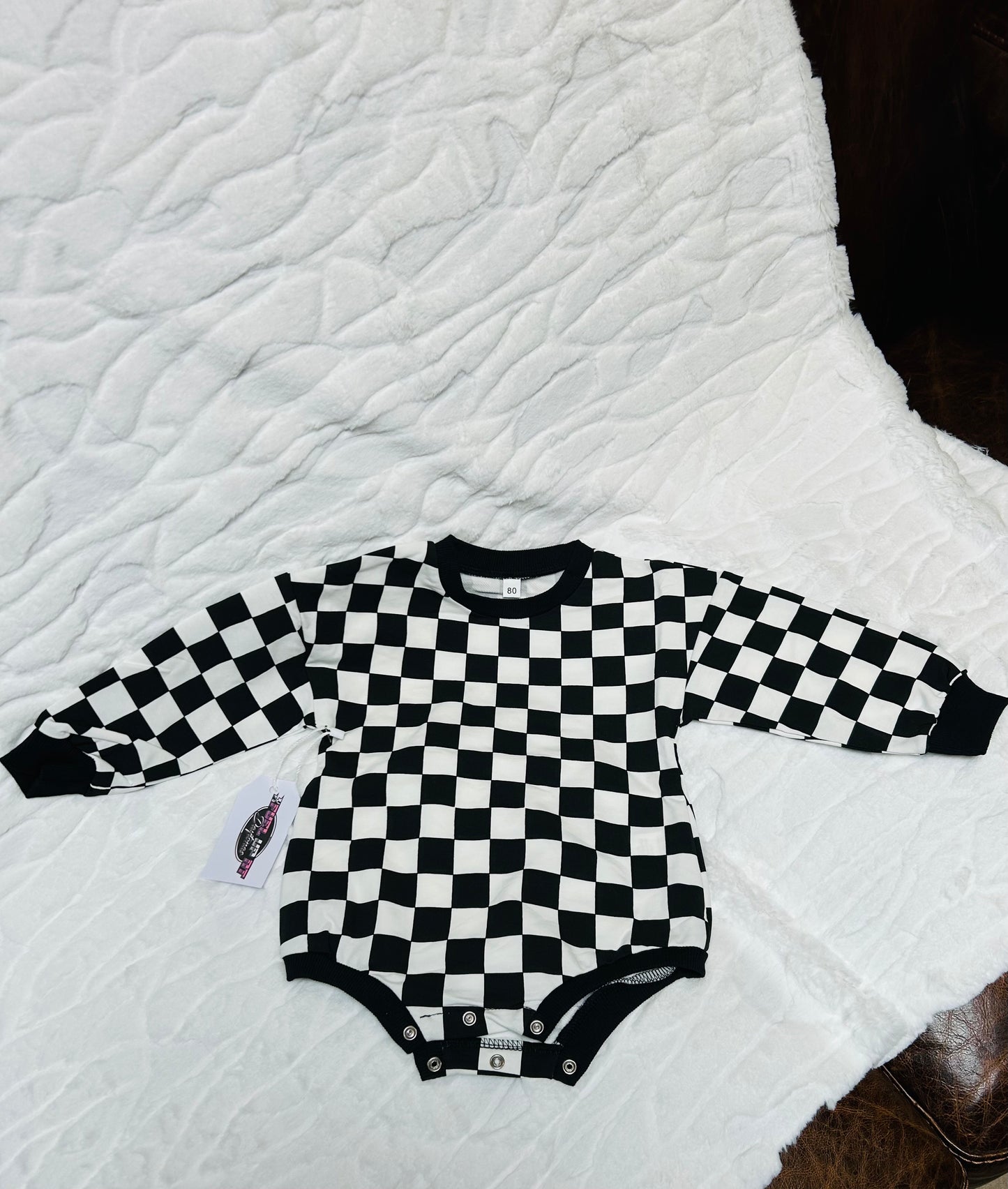 Newborn Checkered Print Long Sleeve Onesie
