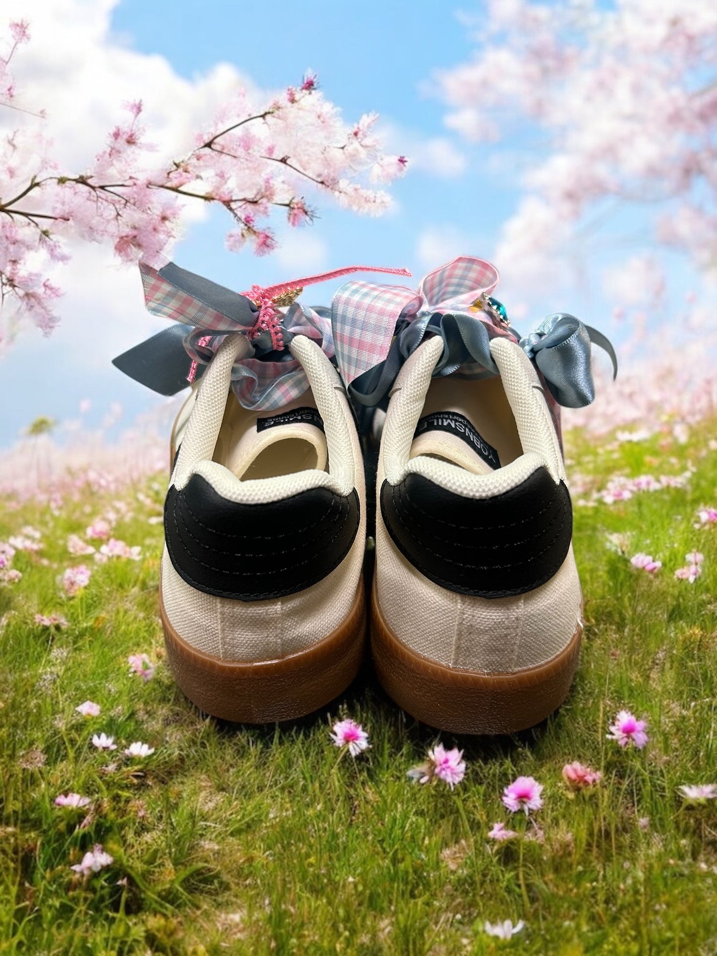 Custom Shoes w Blue Ribbon and Charms