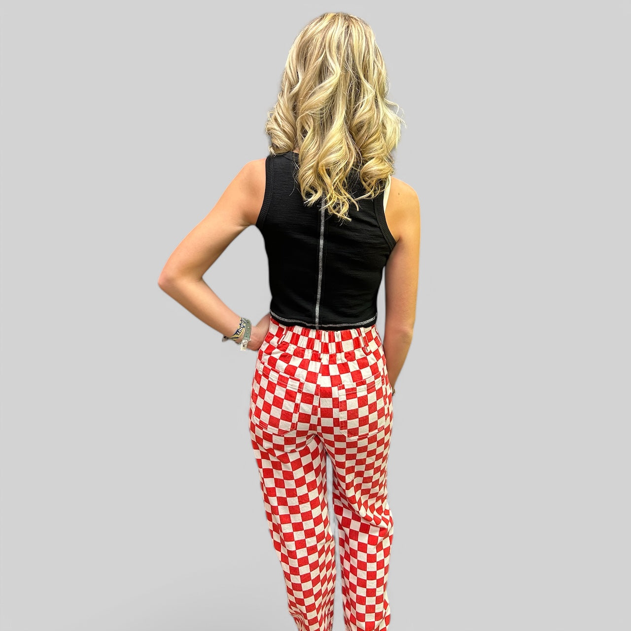 Red Demi Checkered Bottoms w Elastic Band