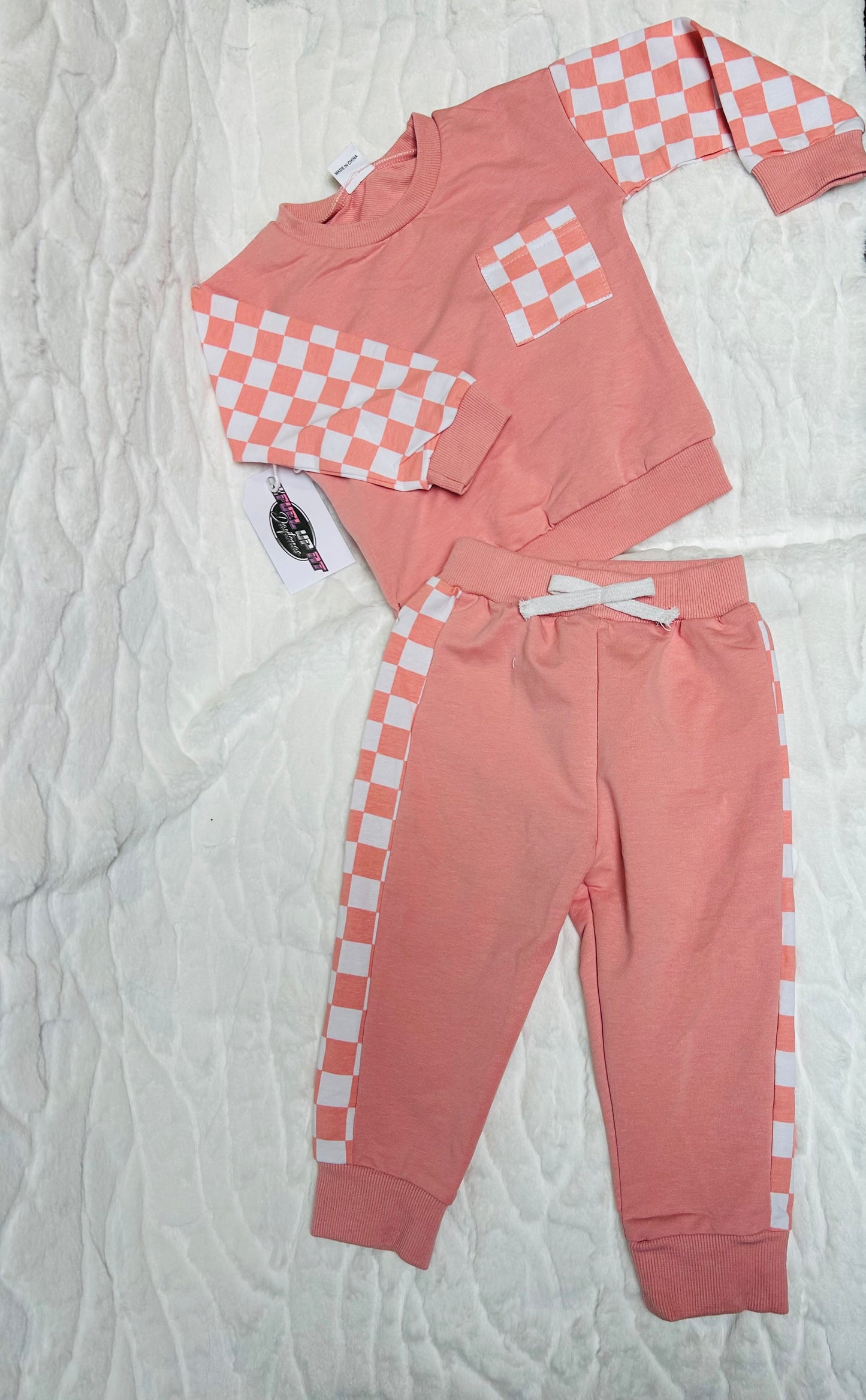 Baby Girls Checkered Print Outfit Set