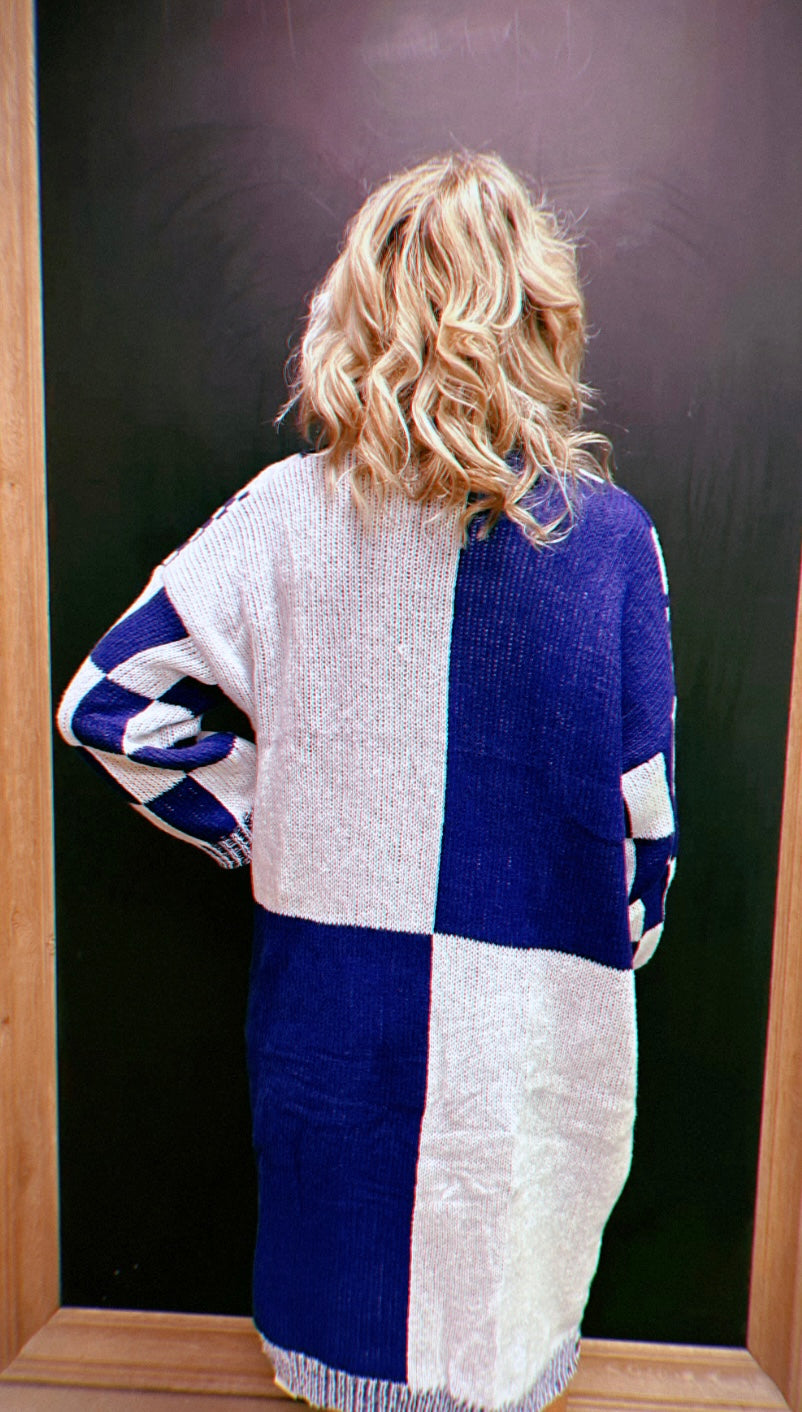Blue Checkered Cardigan