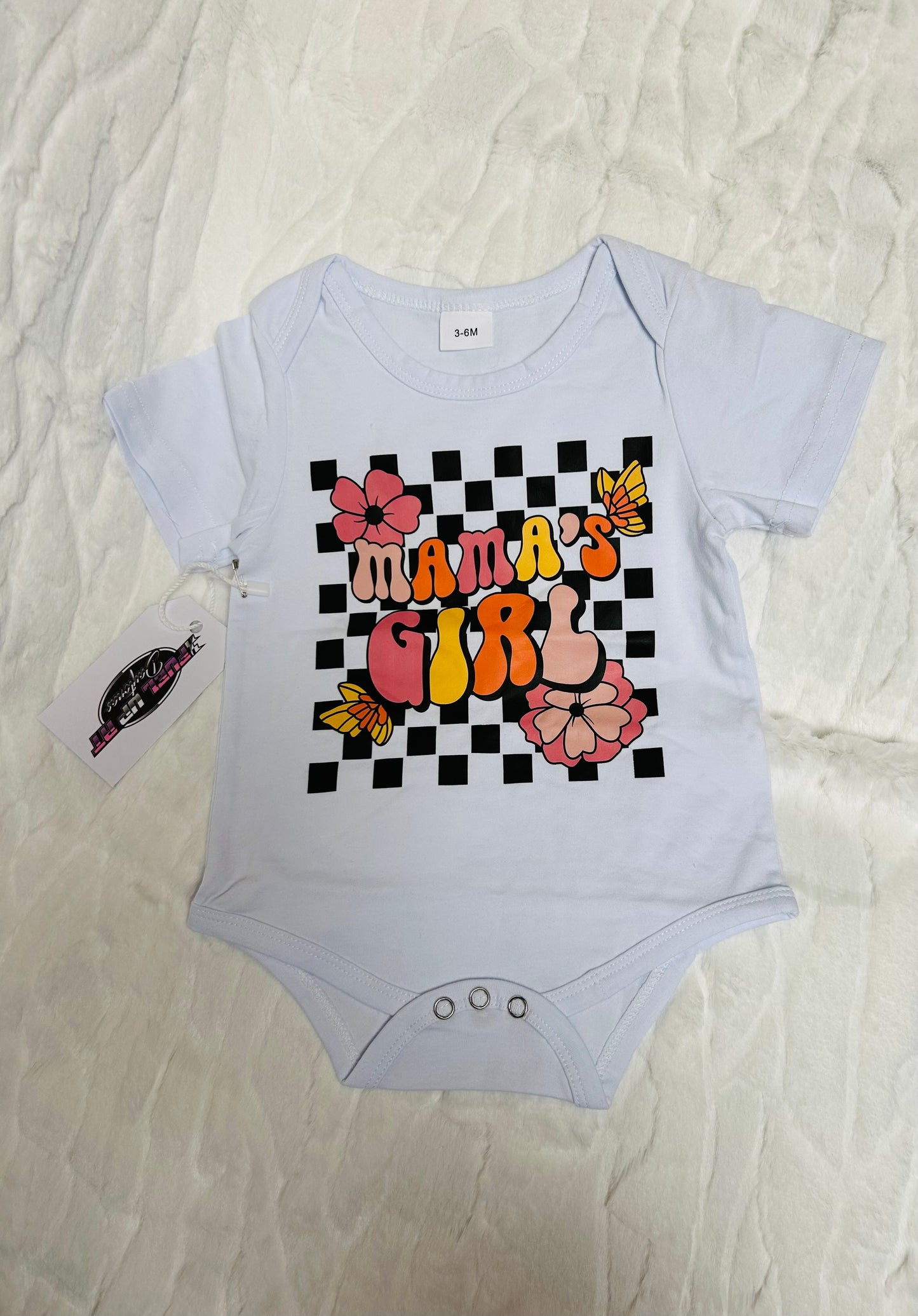 Newborn Baby Girl Checkered Wide Leg Pants, Mama’s Girl Onesie Set