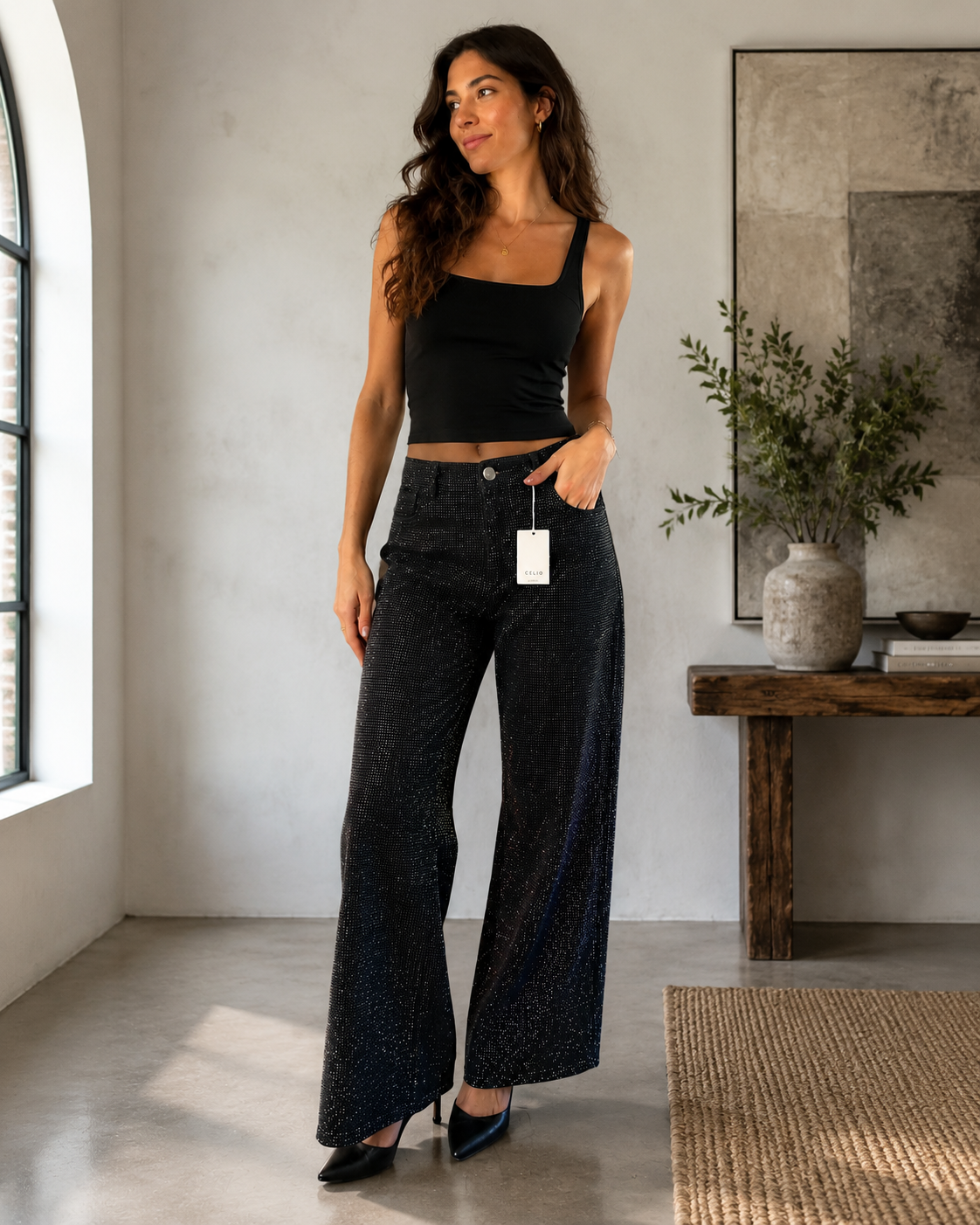 Rhinestone Wide Leg Jeans