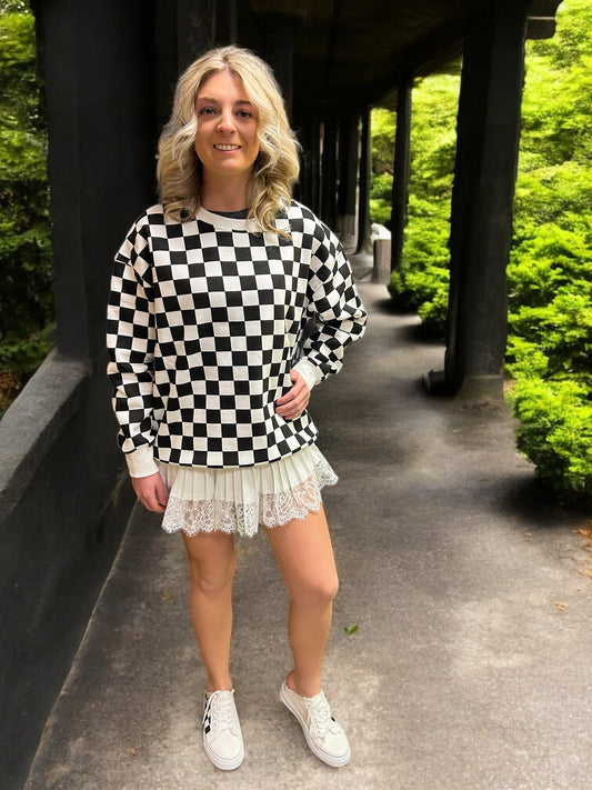 Long Sleeve Checkered Print Sweatshirt
