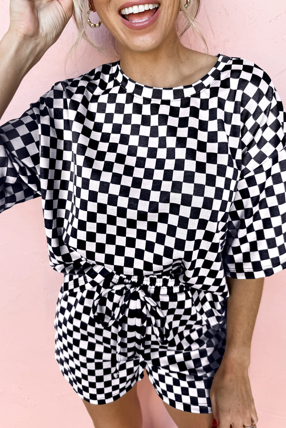 Rose Checkered Top and Short Casual 2pcs Set