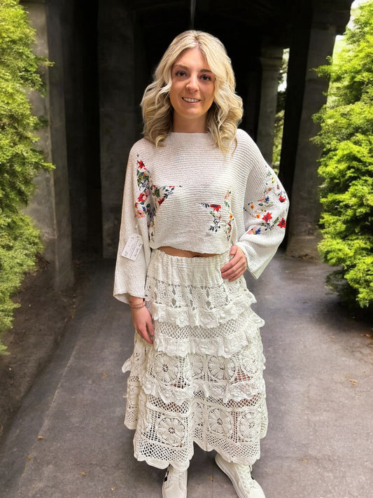 Long White Laced Skirt