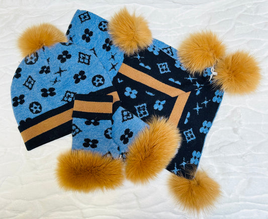 Blue Cashmere Fur Gloves
