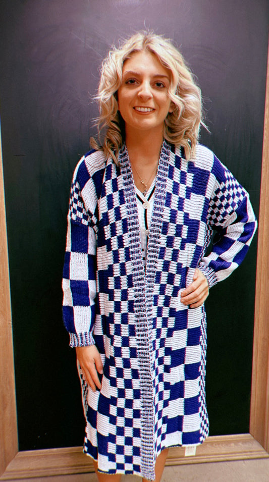 Blue Checkered Cardigan