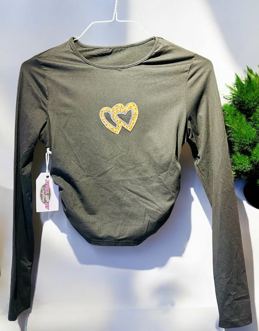 Custom Heart Long Sleeve Cropped Shirt