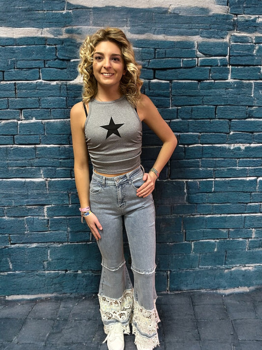 Denim Wide Leg Laces Jeans