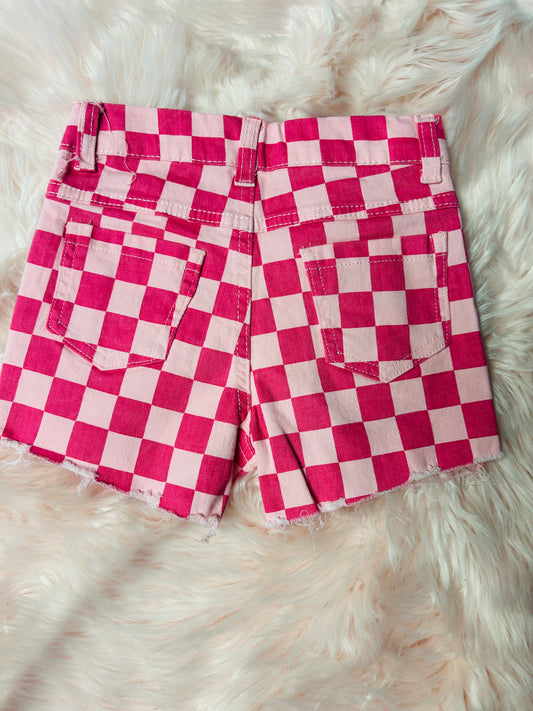Kids Pink Checkered Jean Shorts
