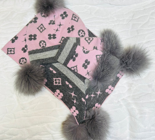 Pink Cashmere Fur Gloves