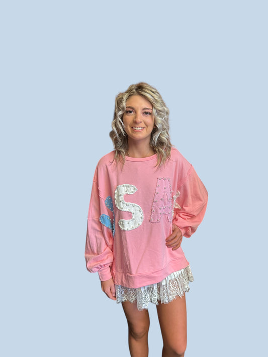 USA Sweater w Pearl Lettering