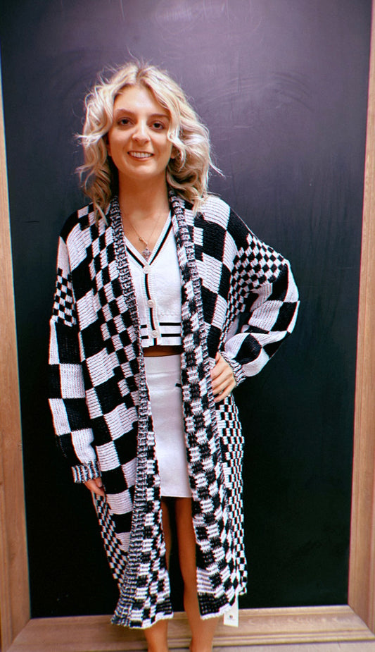 Black Checkered Cardigan