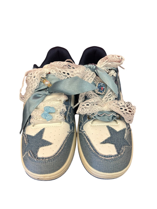 Custom Denim Star w Ribbon/Charms Shoes