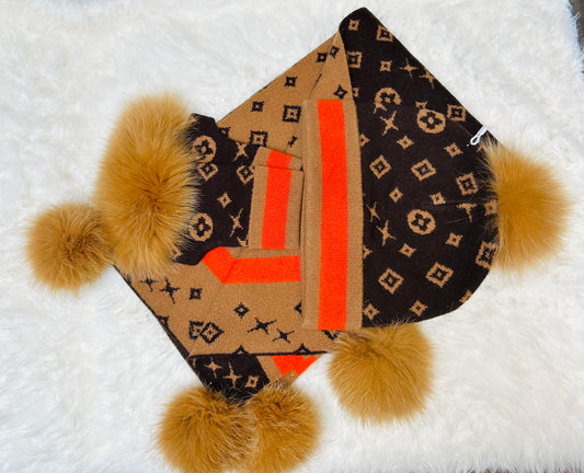 Brown Cashmere Fur Scarf