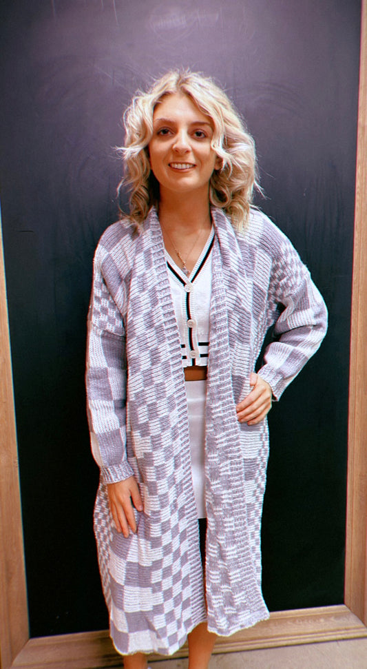 Grey Checkered Cardigan