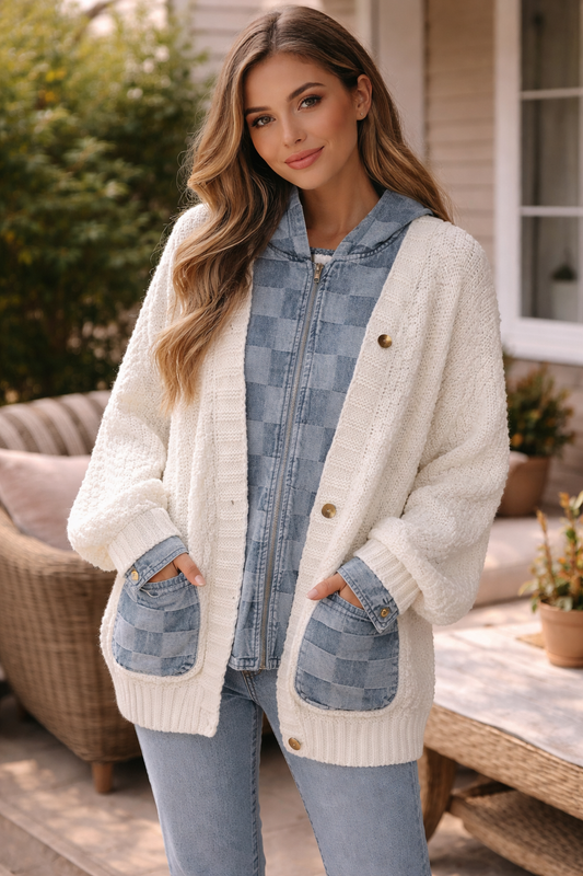 Cream/Checkered Oversize Jacket ￼