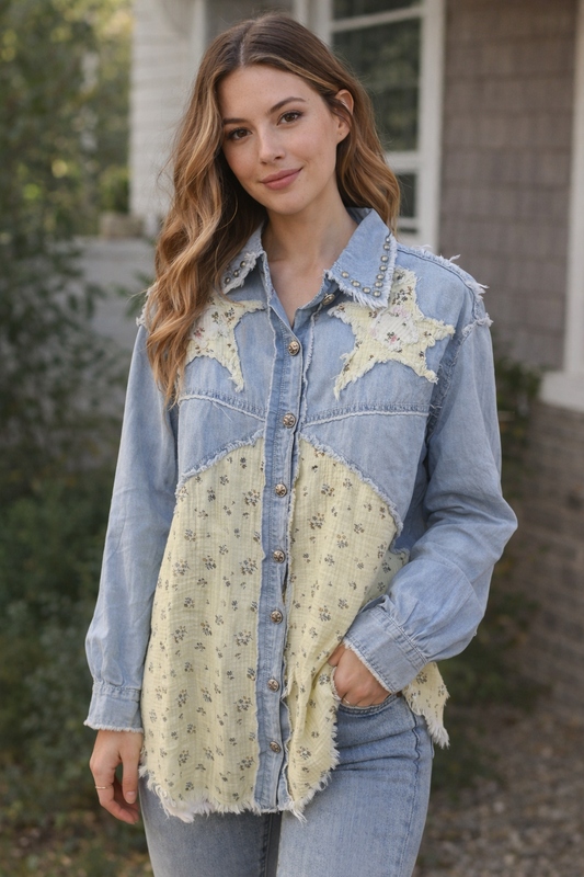 Denim Button Up Floral Shirt